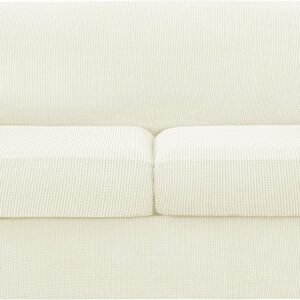 4 Piece Sofa Cover High Stretch Couch Slipcover for 3 Cushion Soft Sofa Slipcover Jacquard Fabric Furniture Covers with Elastic Bottom Machine Washable(Light Gray,Large)