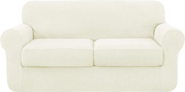 4 Piece Sofa Cover High Stretch Couch Slipcover for 3 Cushion Soft Sofa Slipcover Jacquard Fabric Furniture Covers with Elastic Bottom Machine Washable(Light Gray,Large)