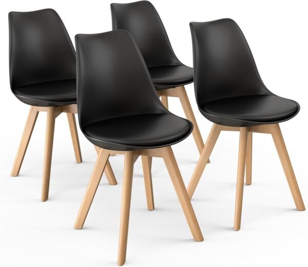 Mid-Century Modern Lounge Chair Set of 2 - High Back Rest, Soft Padded Seats & Solid Wood Legs - Dining, Living Room, Kitchen - DSW Shell Tulip Chair - White