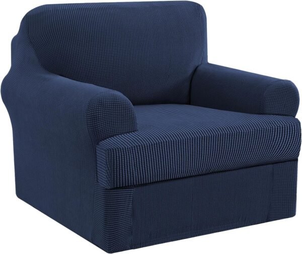 H.VERSAILTEX High Stretch Jacquard 2 Pieces Sofa Cover Couch Cover Furniture Sofa Slip Covers for Living Room, Polyester Spandex Jacquard Fabric Suit for T Cushion/Box Cushion (Sofa 72"-88", Navy)