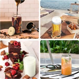 81Ywrb1j-lL._AC_SL1500.jpg 12pcs Glass Cups with Bamboo Lids and Glass Straws Set-16oz Can Shaped Drinking Glasses, Beer Glasses, Iced Coffee Glasses, Cute Tumbler Cup, Ideal for Whiskey,Cocktail,Wine,Gift-2 Cleaning Brushes