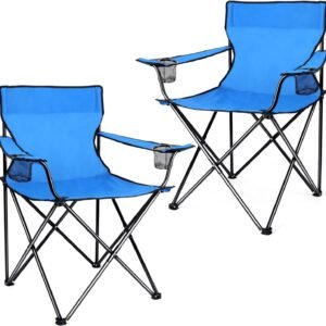 Portable Camping Chair, Large Outdoor Folding Chair for Adults, 600D Oxford Fabric Sturdy Foldable Chair for Beach, Fishing, Picnic Lawn and More Outdoor Sports, Carry Bag & Cup Holders, Black