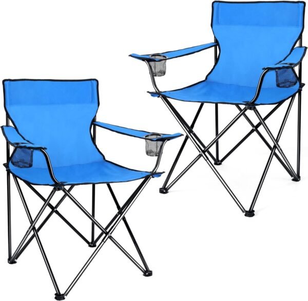 Portable Camping Chair, Large Outdoor Folding Chair for Adults, 600D Oxford Fabric Sturdy Foldable Chair for Beach, Fishing, Picnic Lawn and More Outdoor Sports, Carry Bag & Cup Holders, Black