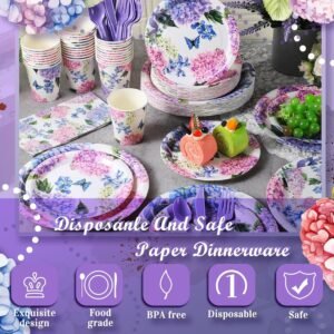 400 Pcs Flower Plates and Napkins for 50 Guests Baby Bridal Shower Party Decorations Disposable Dinnerware Set Disposable Plates Napkins Cups Set for Summer Christmas Party Supplies