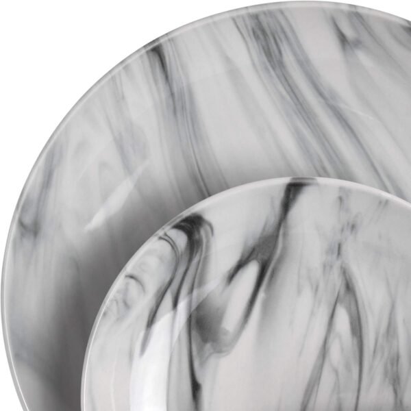 Fine Round Gloss Dinnerware Dish Set, 16 Piece, Black and White Marble