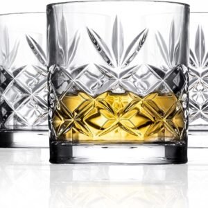 Kinsley Tall Highball Glasses Set of 8, 12 Ounce Cups, Textured Designer Glassware for Drinking Water, Beer, or Soda, Trendy and Elegant Dishware, Dishwasher Safe (Hiball)