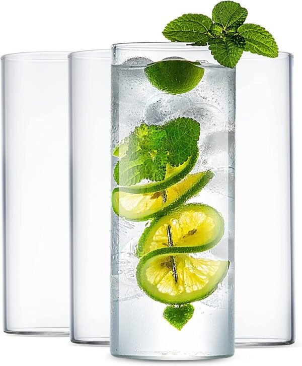 Drinking Glasses 19 oz, Thin Highball Glasses Set of 6,Clear Tall Glass Cups For Water, Juice, Beer, Drinks, and Cocktails and Mixed Drinks