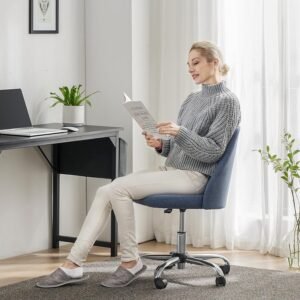 Armless Office Chair Cute Desk Chair, Modern Fabric Home Office Desk Chairs with Wheels Adjustable Swivel Task Computer Vanity Chair for Small Spaces