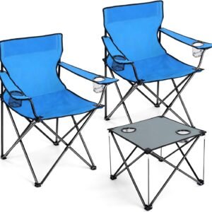 Portable Camping Chair, Large Outdoor Folding Chair for Adults, 600D Oxford Fabric Sturdy Foldable Chair for Beach, Fishing, Picnic Lawn and More Outdoor Sports, Carry Bag & Cup Holders, Black