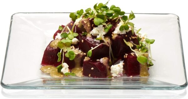 Glass Dinnerware Set, Sleek Square Clear Glass Plates and Bowls Set of 12, Dishwasher Safe Glass Dishes Set for Dinners and Parties