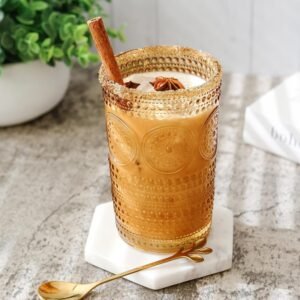 Hobnail Beaded Floral Rose Gold Drinking Glasses Set of 6, (13 oz) Vintage Glassware Set Cocktail Glass Set, Juice Glass, Water Cups | Great Hostess Gift & Gift for New Home Owners