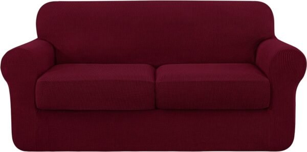 4 Piece Sofa Cover High Stretch Couch Slipcover for 3 Cushion Soft Sofa Slipcover Jacquard Fabric Furniture Covers with Elastic Bottom Machine Washable(Light Gray,Large)