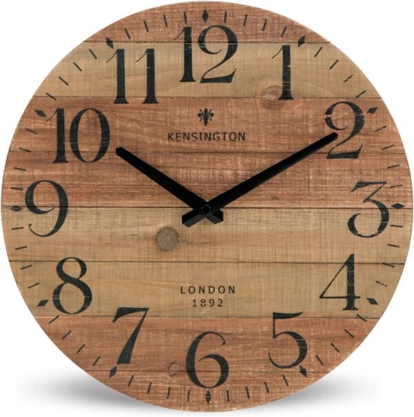 Farmhouse Black Wall Clock - 12 Inch Quartz Battery Operated Vintage Wooden Decorative Silent Analog Clock for Kitchen, Living Room, Bedroom, Office