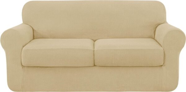 4 Piece Sofa Cover High Stretch Couch Slipcover for 3 Cushion Soft Sofa Slipcover Jacquard Fabric Furniture Covers with Elastic Bottom Machine Washable(Light Gray,Large)