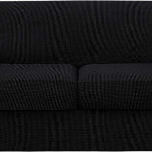 4 Piece Sofa Cover High Stretch Couch Slipcover for 3 Cushion Soft Sofa Slipcover Jacquard Fabric Furniture Covers with Elastic Bottom Machine Washable(Light Gray,Large)