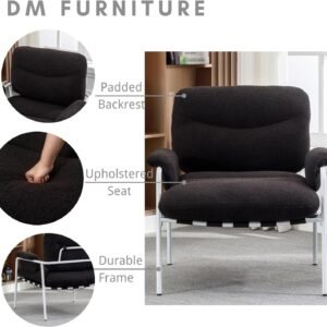 81exXvfDaTL._AC_SL1500.jpg Black Sherpa Accent Chair Mid Century Modern Living Room Chairs with Metal Legs Comfy Upholstered Reading Single Wide Armchair for Living Room/Bedroom/Guest Room/Lounge