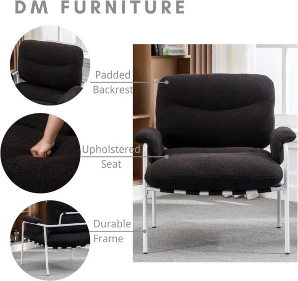 81exXvfDaTL._AC_SL1500.jpg Black Sherpa Accent Chair Mid Century Modern Living Room Chairs with Metal Legs Comfy Upholstered Reading Single Wide Armchair for Living Room/Bedroom/Guest Room/Lounge