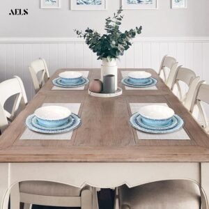 Melamine Dinnerware Set of 12 Pcs Dinner Dishes Set for Indoor and Outdoor Use, Dishwasher Safe, Lightweight Unbreakable, BPA Free, Light Blue