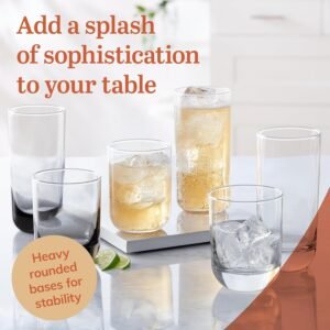 16-Piece Tumblers and Rocks Glass Set, Drinkware Glasses Set of 15.2 Oz Tumbler & 11.1 Oz Rock Glasses, Clear Drinking Glasses Set of 16