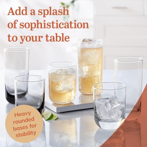 16-Piece Tumblers and Rocks Glass Set, Drinkware Glasses Set of 15.2 Oz Tumbler & 11.1 Oz Rock Glasses, Clear Drinking Glasses Set of 16