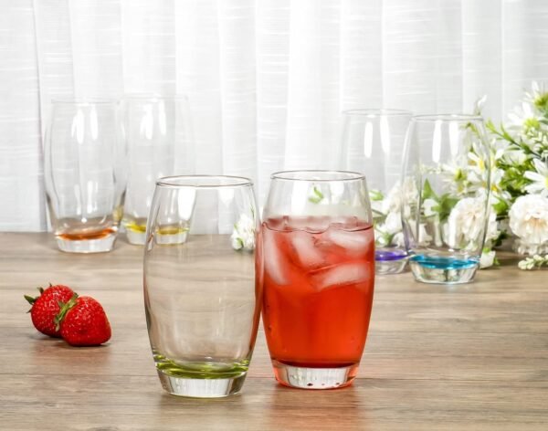 Large 16 oz Multicolored Drinking Glass Set of 6 for Water, Beverage, Cocktail, Mixed Drinks