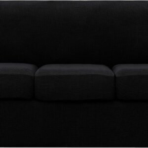 4 Piece Sofa Cover High Stretch Couch Slipcover for 3 Cushion Soft Sofa Slipcover Jacquard Fabric Furniture Covers with Elastic Bottom Machine Washable(Light Gray,Large)