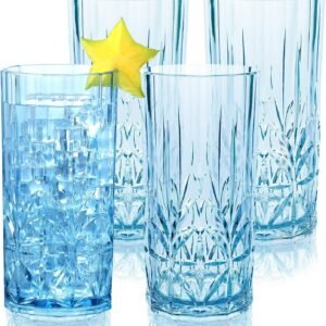 Shatterproof Tritan Plastic Tall Tumbler, Set of 4, 18oz - Myrtle Beach Drinking Glasses - Unbreakable Drinking Glasses for Parties - BPA Free - Teal