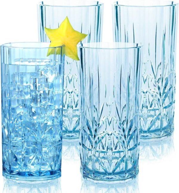 Shatterproof Tritan Plastic Tall Tumbler, Set of 4, 18oz - Myrtle Beach Drinking Glasses - Unbreakable Drinking Glasses for Parties - BPA Free - Teal