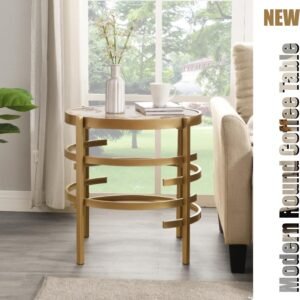 81iChIHGDXL._AC_SL1500.jpg Modern Round Sofa Side Table for Living Room, Gold Small Coffee Table with Sintered Stone Top, Metal Frame, Easy Upkeep and Install, 20.7" W High-Temperature End Table