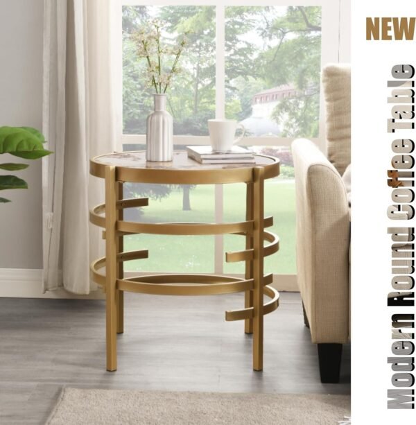 81iChIHGDXL._AC_SL1500.jpg Modern Round Sofa Side Table for Living Room, Gold Small Coffee Table with Sintered Stone Top, Metal Frame, Easy Upkeep and Install, 20.7" W High-Temperature End Table