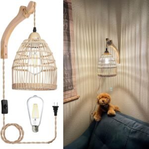81iD8FzPAbL._AC_SL1500.jpg Bamboo Lantern Plug in Wall Sconces Wicker Wall Lamp with Plug in Cord Hand Woven Rattan Wall Light Farmhouse Rustic Wall Sconces Boho Sconces Wall Lighting for Living Room Bedroom