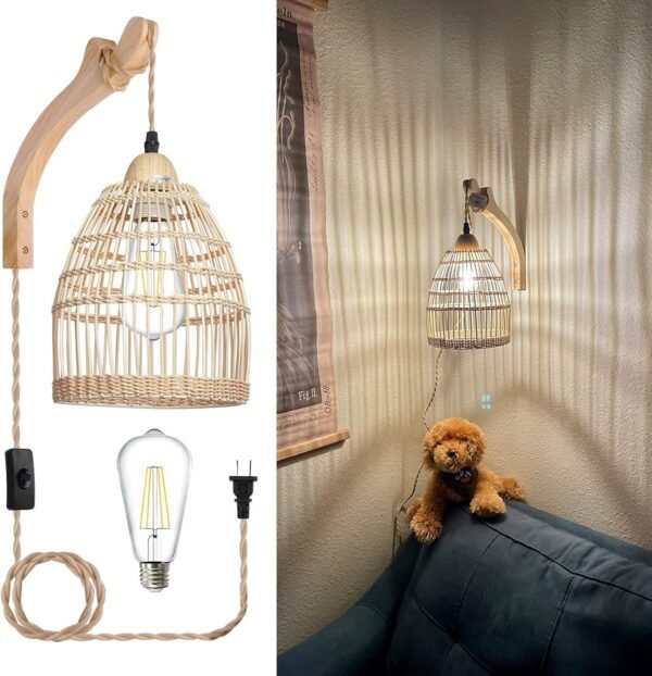 81iD8FzPAbL._AC_SL1500.jpg Bamboo Lantern Plug in Wall Sconces Wicker Wall Lamp with Plug in Cord Hand Woven Rattan Wall Light Farmhouse Rustic Wall Sconces Boho Sconces Wall Lighting for Living Room Bedroom