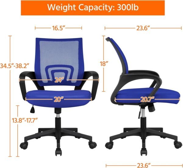 Office Computer Desk Chair Swivel Rolling, Cute Task Chair Ergonomic Conference Room, Mesh Work Study Chair Basic Comfy Desktop Chair with Wheels Arms, Blue