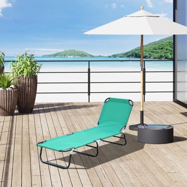 81lCDznTcCL._AC_SL1500.jpg Folding Chaise Lounge Pool Chairs, Outdoor Sun Tanning Chairs with 5-Level Reclining Back, Steel Frame for Beach, Yard, Patio, Green
