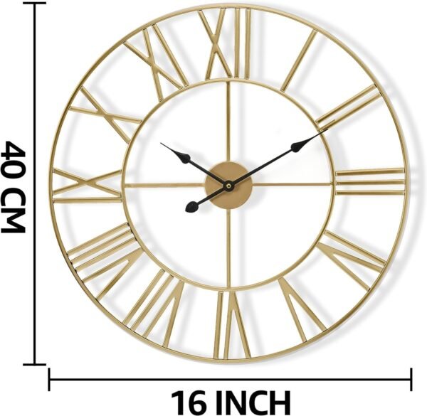 Large Wall Clock for Living Room Decor, (40CM) 16 Inch Wall Clock Decorative, Metal Analog Roman Numeral Wall Clock Modern Wall Clocks - Large Clock Home Decor (Gold)