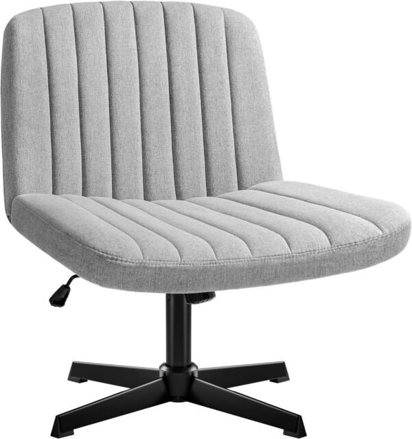 Armless Office Desk Chair No Wheels, Cross Legged Office Chairs Padded Wide Seat, Fabric Modern Adjustable Swivel Accent Chair, Computer Task Vanity Chair for Home Office (Beige)