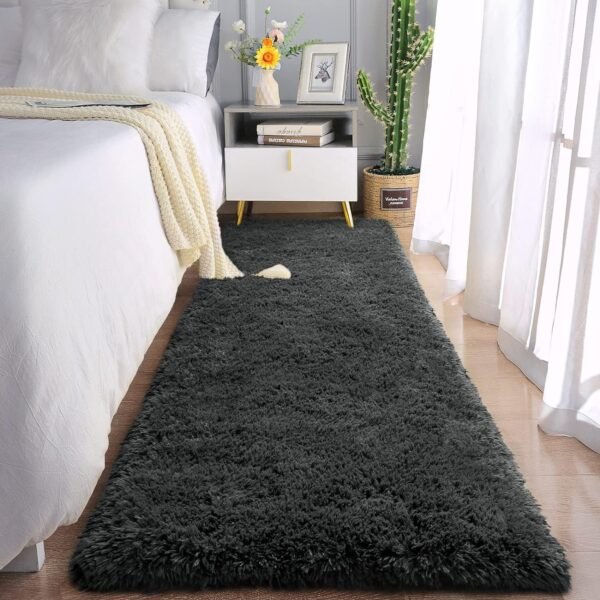 Soft Runner Rugs for Bedroom Living Room Plush Fluffy Rug 2x6 Feet, Shag Furry Area Rug Carpet Non Shedding for Nursery Children Kids Girls Room Home Decorative, Grey