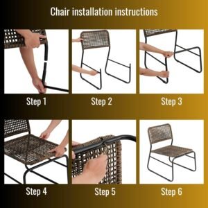 Outdoor Bistro Furniture, 3 Piece Patio Set, PE Rattan Wicker Chairs & Modern Round Table, Conversation Set for Porch, Backyard, Apartment, Balcony, Pool, Weather-Resistant