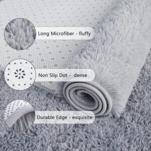 Soft Runner Rugs for Bedroom Living Room Plush Fluffy Rug 2x6 Feet, Shag Furry Area Rug Carpet Non Shedding for Nursery Children Kids Girls Room Home Decorative, Grey