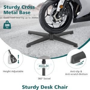 Cross Legged Armless Wide Adjustable Swivel Padded Fabric Home Office Desk Chair No Wheels