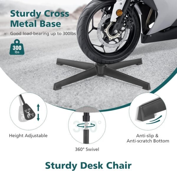 Cross Legged Armless Wide Adjustable Swivel Padded Fabric Home Office Desk Chair No Wheels