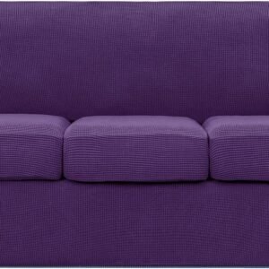 4 Piece Sofa Cover High Stretch Couch Slipcover for 3 Cushion Soft Sofa Slipcover Jacquard Fabric Furniture Covers with Elastic Bottom Machine Washable(Light Gray,Large)