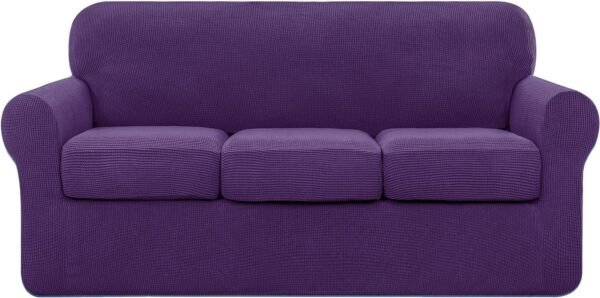 4 Piece Sofa Cover High Stretch Couch Slipcover for 3 Cushion Soft Sofa Slipcover Jacquard Fabric Furniture Covers with Elastic Bottom Machine Washable(Light Gray,Large)