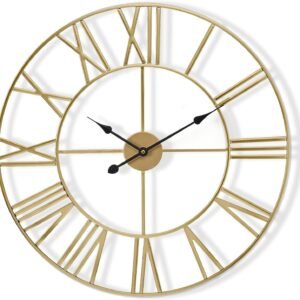 Large Wall Clock for Living Room Decor, (40CM) 16 Inch Wall Clock Decorative, Metal Analog Roman Numeral Wall Clock Modern Wall Clocks - Large Clock Home Decor (Gold)
