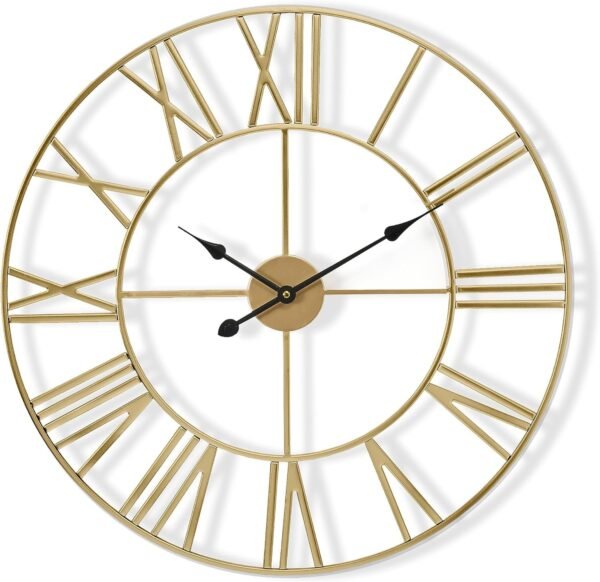 Large Wall Clock for Living Room Decor, (40CM) 16 Inch Wall Clock Decorative, Metal Analog Roman Numeral Wall Clock Modern Wall Clocks - Large Clock Home Decor (Gold)