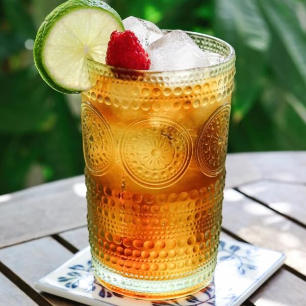 Hobnail Beaded Floral Rose Gold Drinking Glasses Set of 6, (13 oz) Vintage Glassware Set Cocktail Glass Set, Juice Glass, Water Cups | Great Hostess Gift & Gift for New Home Owners