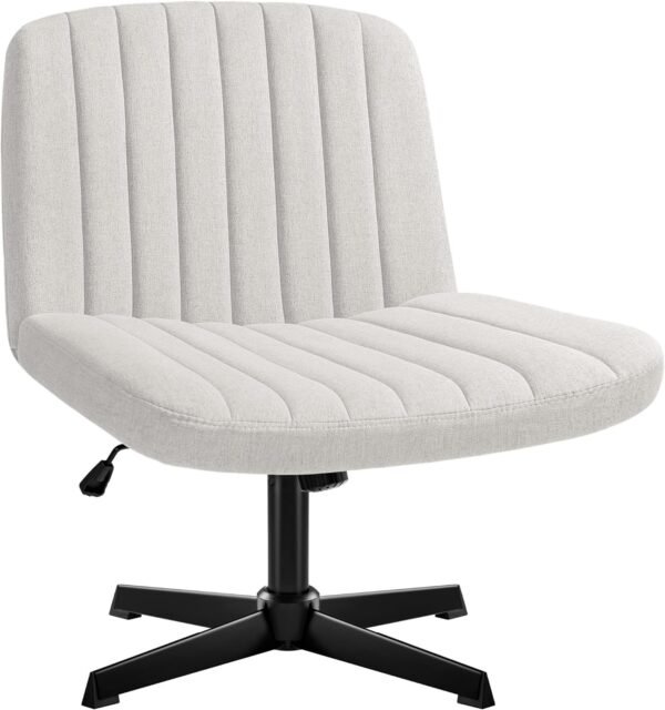 Armless Office Desk Chair No Wheels, Cross Legged Office Chairs Padded Wide Seat, Fabric Modern Adjustable Swivel Accent Chair, Computer Task Vanity Chair for Home Office (Beige)