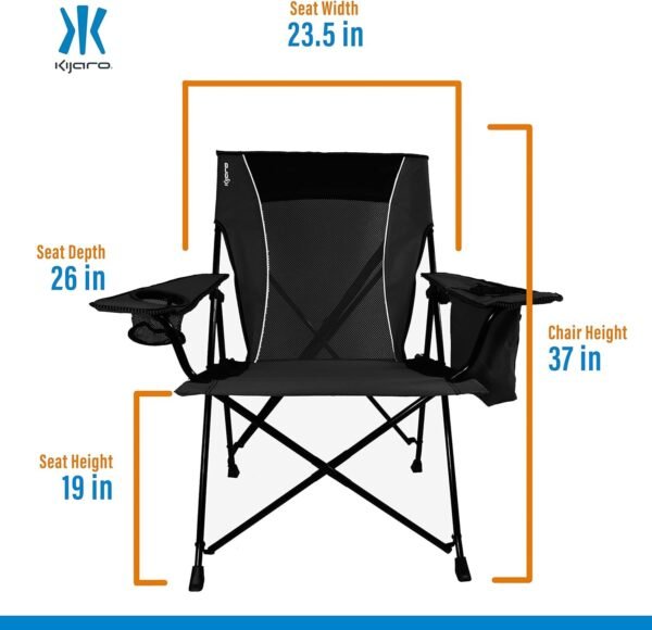 Dual Lock Portable Chair with Cooler - Vik Black, Folding, Camping, 300 lb Capacity, 2 Cup Holders
