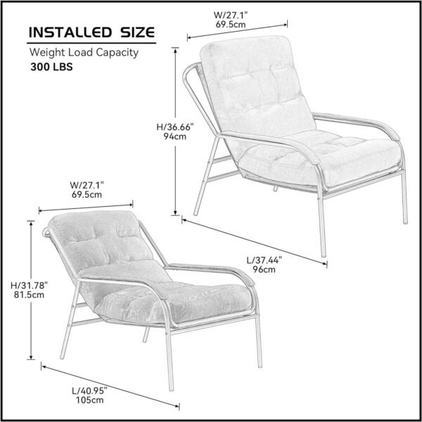 Modern Cotton Fabric Lazy Chair, Accent Contemporary Lounge Chair, Single Steel Frame Leisure Chair with Armrests,Thick Padded Back,(Blue)