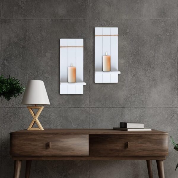 Candle Sconces Wall Decor Set of 2- Handmade Wall Sconce Candle Holder- White Wood Wall Home Decor- Modern Farmhouse Wall Decorations for Living Room, Bedroom, Bathroom, Dining Room
